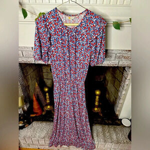 Boden size 6P ruffle shoulder printed professional dress red white blue print